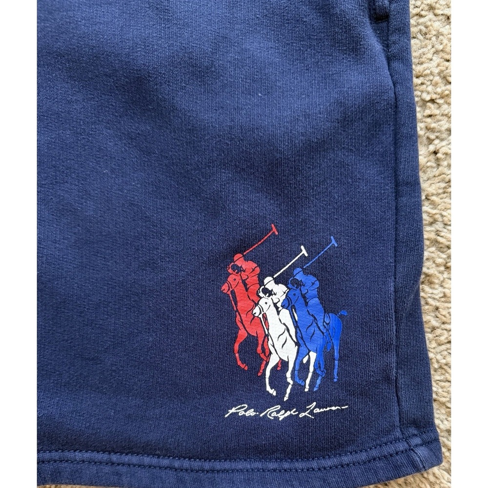 Polo Ralph Lauren Navy TRIPLE‎ PONY LOGO Fleece Shorts Boys Pockets Large 14/16 - Picture 2 of 8